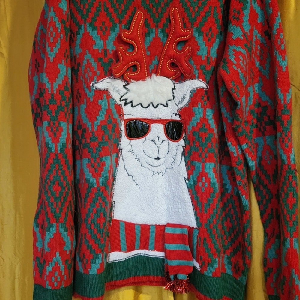 Llama Christmas Sweater Front & Back Design Holiday Time Ugly Party Mens XXL 2X